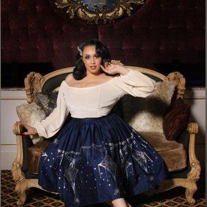3X Pinup Girl navy and silver Deco spiderweb skirt